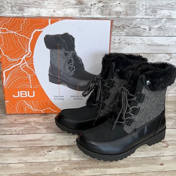 JBU Women’s Boots Size 6 Black Memory Foam Waterproof Warm Winter Faux Fur NWT - Picture 11 of 15